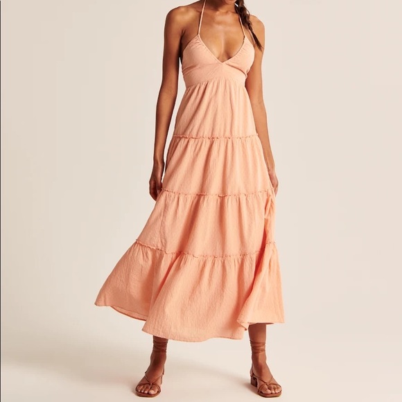 Abercrombie & Fitch Dresses & Skirts - | a&f • coral low cut halter tiered maxi dress |